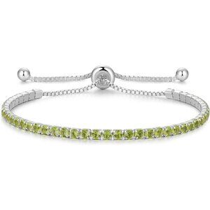 Aug-Peridot Sterling Silver Birthstone 2.5mm Tennis Bolo Bracelet